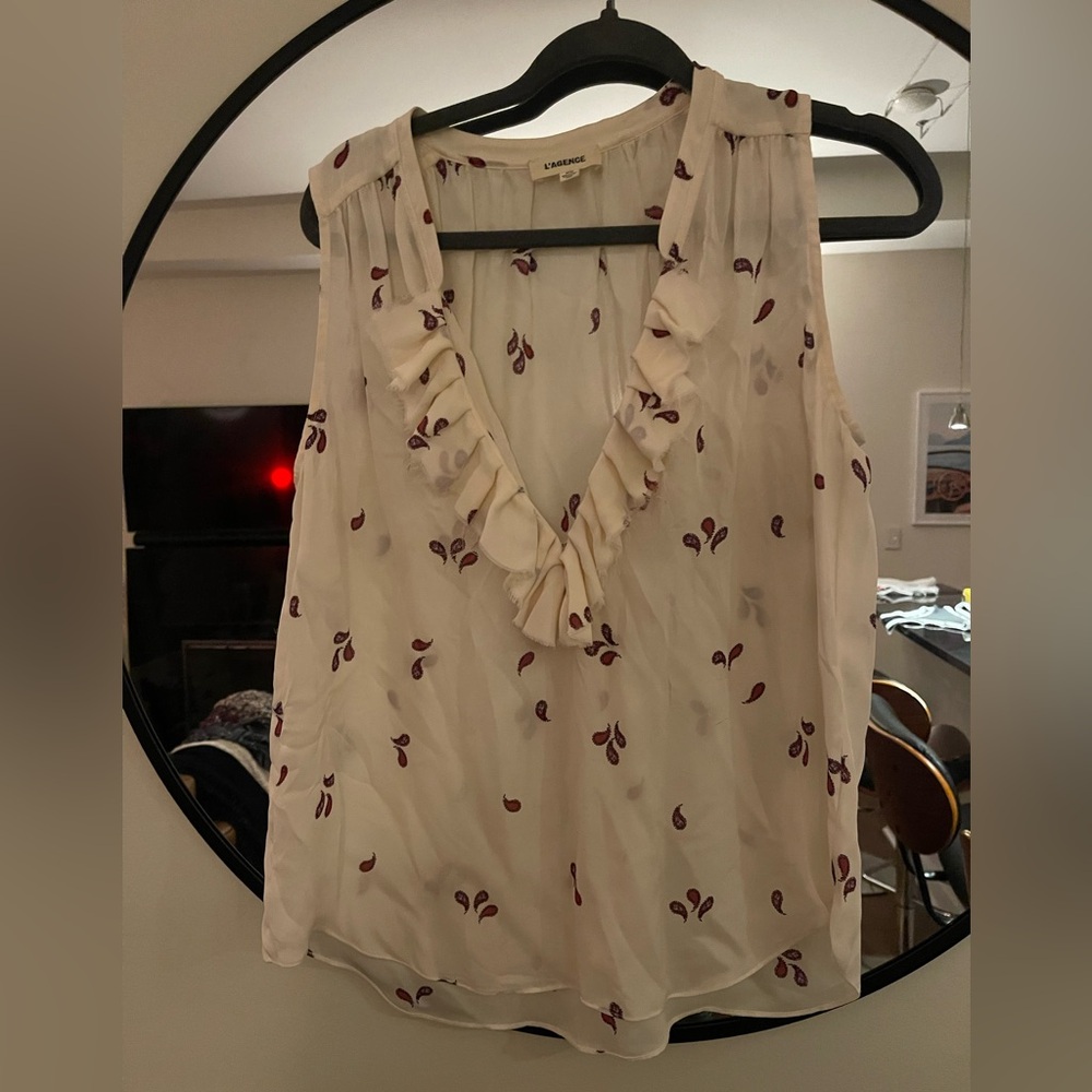 L'AGENCE Cream Blouse with Paisley Print